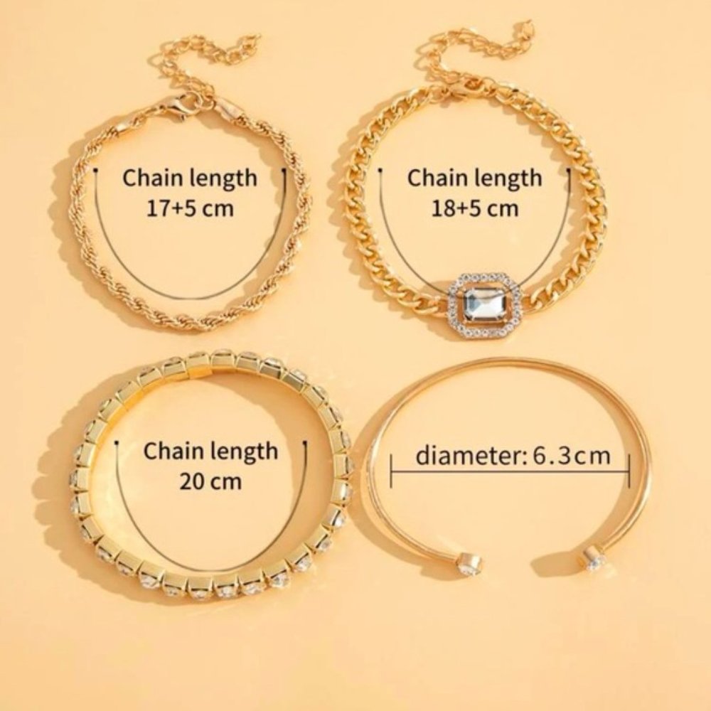 4pcs Rhinestone Decor Bracelet For Women Jewelry Gift Wedding Engagement Party - Picture 2 of 4